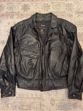 Black Leather Zip Front Men's Jacket